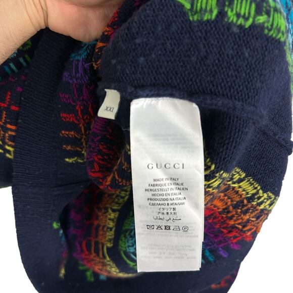 Gucci Hollywood Wool Blend Long Sleeve Logo Navy Blue Crew Neck Sweater L - Picture 5 of 6